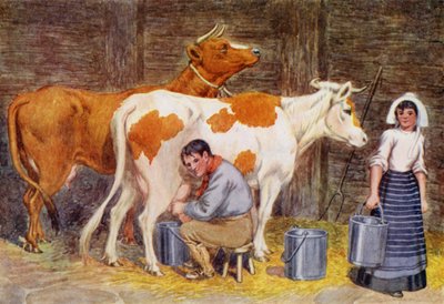 Melketid (farge litho) av Percy James Billinghurst
