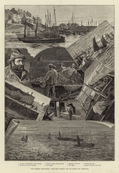 Vår fiskeindustri: Fiske med drivgarn etter pilchards utenfor Cornwall av Percy Robert Craft