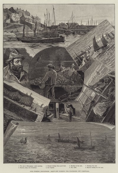 Vår fiskeindustri, drivgarnfiske etter pilchards utenfor Cornwall av Percy Robert Craft