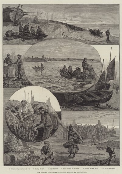 Vår fiskeindustri, makrellfiske i Eastbourne (gravering) av Percy Robert Craft