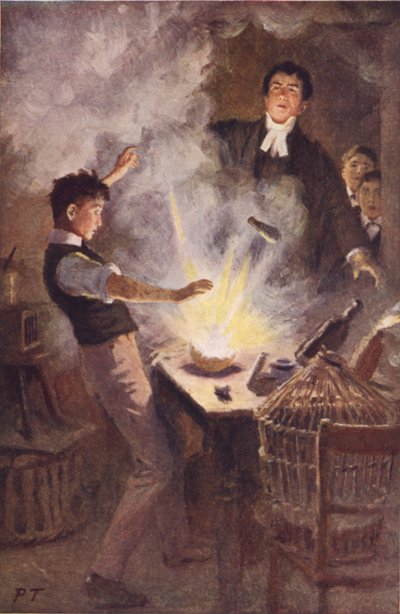 Opp gikk hele i en stor flamme (farge litho) av Percy Tarrant