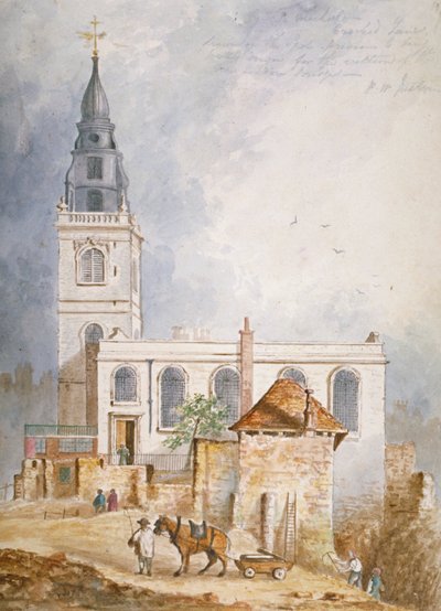 Utsikt over Church of St Michael, Crooked Lane, City of London, 1831 av Percy William Justyne