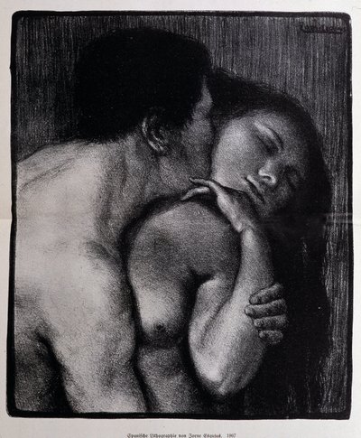 Mann kysser en kvinne. Litografi av Pere Torne-Esquius (Torne Esquius av Pere Torne Esquius