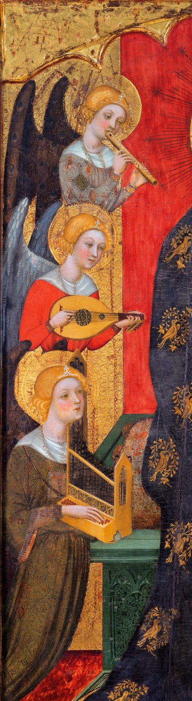 Madonna omgitt av musikerengler - Detalj av engler - Madonna med engler som spiller musikk (Detalj) - Maleri av Pere Serra (aktiv rundt 1357-1406), ca 1380 - Tempera på panel - Museu Nacional d