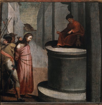 Kristi lidenskap: Jesus og Pontius Pilatus (olje på tre av Perino del Vaga