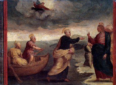 The Calling of Saints Peter and Andrew, detalj (olje på panel av Perino del Vaga