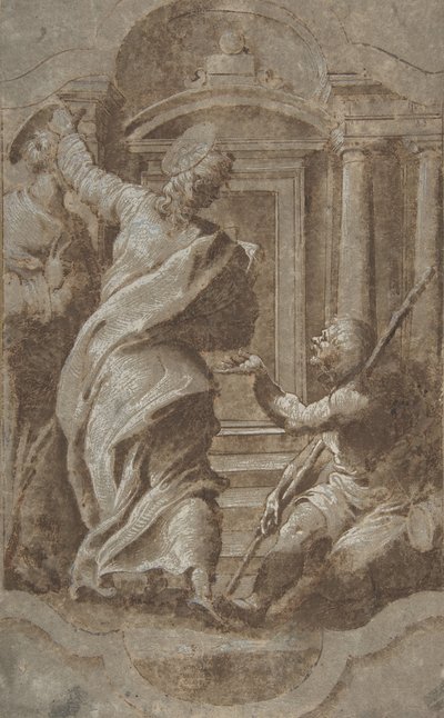 De hellige Peter og Johannes helbreder en krøpling ved tempelporten, 1501-47. av Perino del Vaga