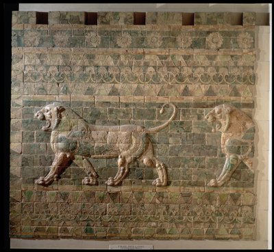 00351 Frise av løver fra palasset til Darius den store (548-486 f.Kr.) fra Susa, Iran, Achaemenid-perioden, ca. 500 f.Kr. (glaserte murstein) av Persian School
