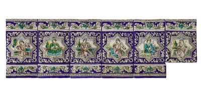 En frise fra 1800-tallet av keramiske Qadjar-fliser av Persian School