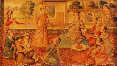 En sen Zand-lakkert papirmache kiste, ca. 1794-95 av Persian School