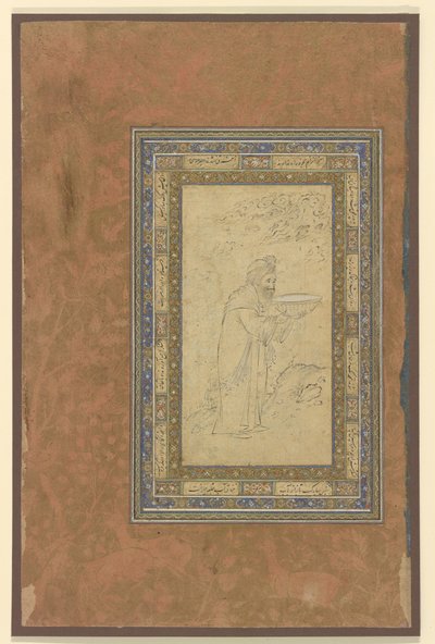 En gammel mann bærer en skål, ca.1610-15 av Persian School