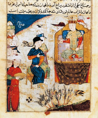 ""Audience de Mongka (ou Mongke ou Mangu Khan) (mort en 1259)"" Miniatyr dekk de ""Tarih-i djahangusha'i Djuvayni"" (ms supp persan 206, folio 101) 1438 av Persian School
