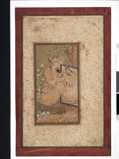 Farhad skåret ut Shirins portrett, sannsynligvis 1700-tallet (ugjennomsiktig akvarell, blekk og gull på papir) av Persian School