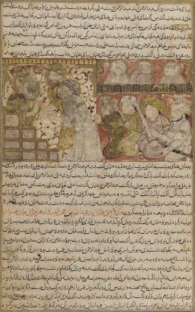 Folio fra Tarikhnama (historiens bok) av Balami: Valget av Othman til kalifatet i Medina, ca. 1300 (ugjennomsiktig akvarell, blekk og gull på papir) av Persian School