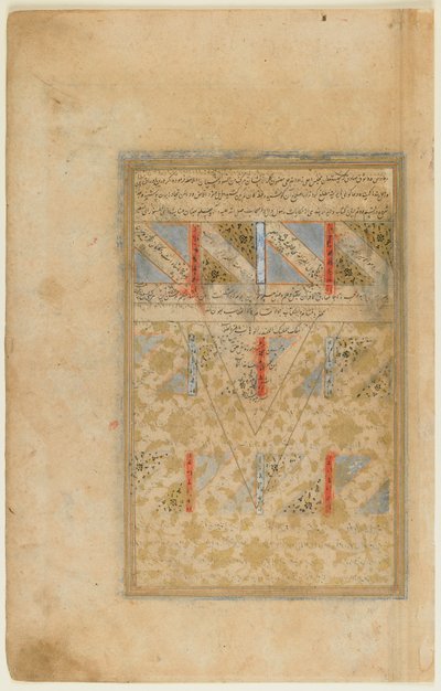 Folio fra en Rawdat al-safa (Renhetens hage) av Mirkhwand (d.1498) Shiraz, Iran, Safavid-perioden, 1571-72 (ugjennomsiktig akvarell, blekk og gull på papir) av Persian School