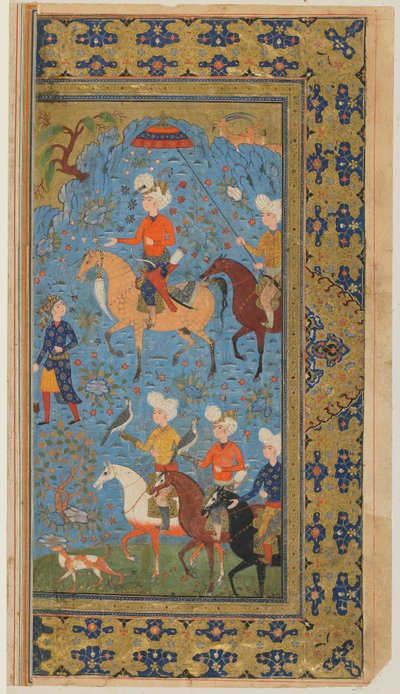 Folio fra en Shahnama (Kongenes bok) av Firdawsi; A Royal Hunt, Iran, ca. 1590-1600 (ugjennomsiktig akvarell, blekk og gull på papir) av Persian School
