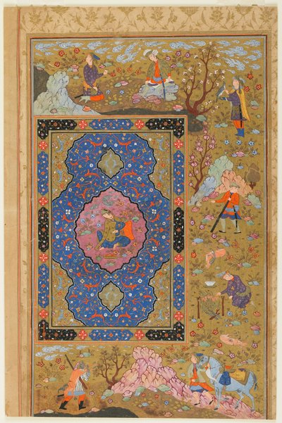 Folio fra et album; verso: Ung kvinne, Isfahan, Iran, Safavid-perioden, 1590-1610 (ugjennomsiktig akvarell, blekk og gull på papir) av Persian School