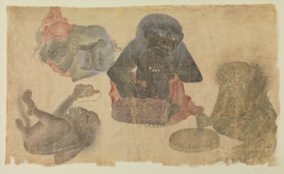 Fire fangede demoner, 1470-1500 (wc og gull på silke) av Persian School