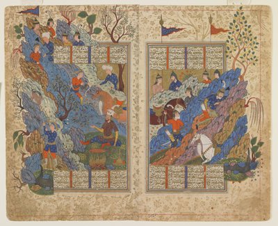 Gudarz dreper Piran på fjellet fra en Shahnama av Persian School