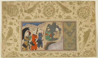 Iskandar besøker en eremitt, ca. 1500 (ugjennomsiktig akvarell, blekk og gull på papir) av Persian School