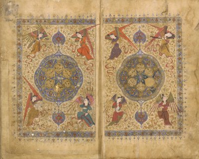 Khamsa (kvintett) av Khwaju Kirmani, Shiraz, Iran, Timurid-perioden, 1437-38 (ugjennomsiktig akvarell, blekk og gull på papir) av Persian School