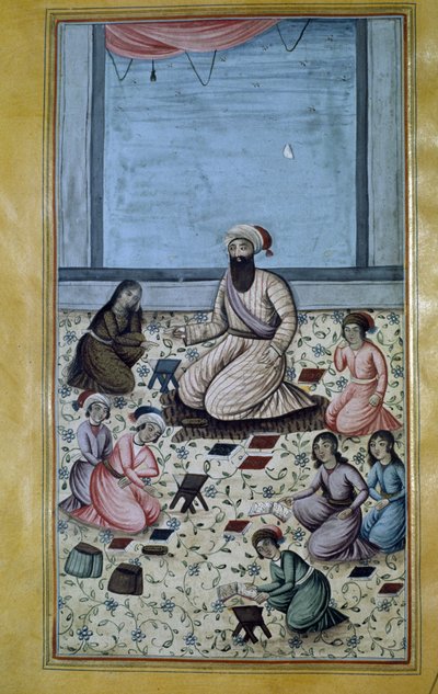 Koranisk grunnskole (grunnskole) i Persia på 1800-tallet. Persisk miniatyr av Persian School