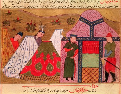 Ms.Sup.Pers.1113. fol. 66v The Camp of Genghis Khan (ca.1162-1227) fra en bok av Rashid al-Din (1247-1318) av Persian School