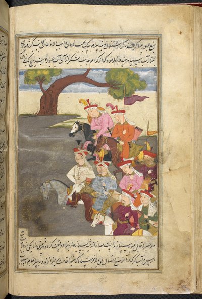 Eller. 3248, f. 55v Shah Ismail and the qizilbash, fra 'History of Shah Isma'il', ca. 1650 (vellum) av Persian School