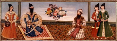 Den persiske kong Fath Ali Shah (1771-1834) omgir medlemmer av hoffet hans Painting of Shiraz School (Shiraz) (1800-tallet) Teheran, Foroughi Collection av Persian School