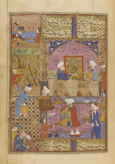 Scene i en taverna fra en Divan av Hafiz, ca. 1552-53 av Persian School