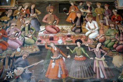 Shah Abbas I Great mottar Nadr Vali Muhammad Khan fra Khanate av Bukhara, mottakshallen av Persian School
