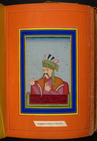 Shah Abbas I av Persia (reg. 1588-1629) hode- og skulderportrett, ser til venstre (ugjennomsiktig akvarell på papir) av Persian School