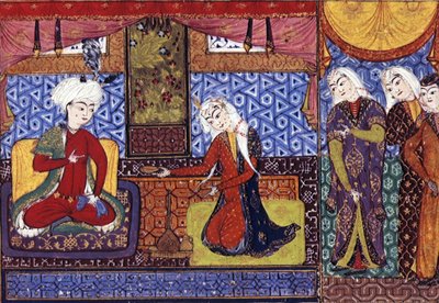 Shakar fra Isfahan tilbyr vin til Khusraw, ca 1505 av Persian School