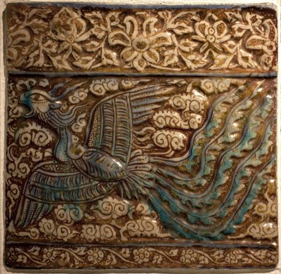 Simurgh (Simorgh eller Senmurw) - Azulejos - Faience de Kashan (Persia), periode Ilkhanide, begynnelsen av 1300-tallet (fliser, støpt keramikk, malt glans og underglasur, Persia, Kashan, tidlig 1300-tall, Ilkhanid-periode) - Musee Calouste Gulbenkian, Lisb av Persian School