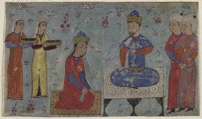 Sindukht før Sam (ugjennomsiktig akvarell, blekk og gull på papir) av Persian School