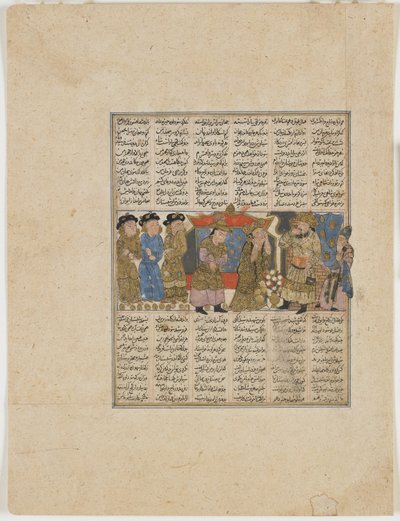 Sudaba kommer med anklager mot Siyavush, fra en Shahnama (Kongenes bok) av Firdawsi (d.1020) (ugjennomsiktig akvarell, blekk, gull og sølv på papir) av Persian School