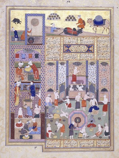 Kalifen Harun al-Rashid ved badene, ca. 1584-5 av Persian School