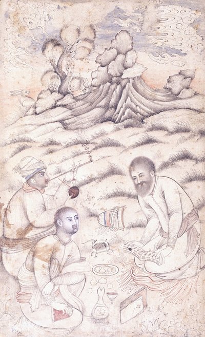Tre unge menn i et landskap, ca. midten av 1600-tallet av Persian School
