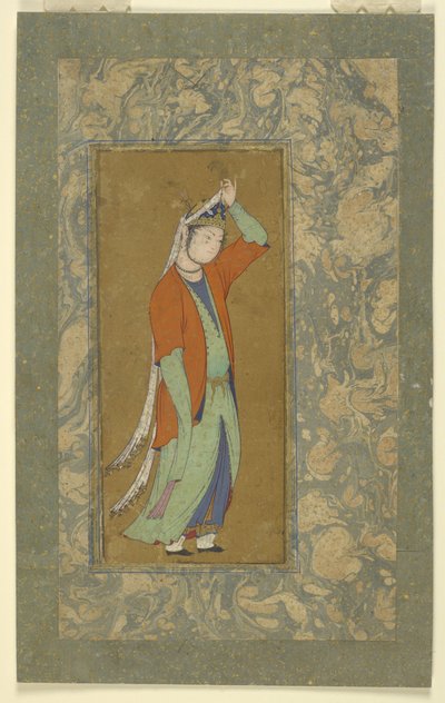 Kvinne justerer aigretten, ca. 1590 av Persian School