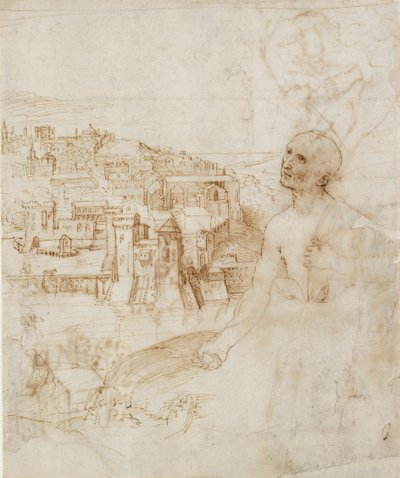 Utsikt over byen Perugia, med den angrende St. Jerome i forgrunnen, 1500-1504 av Perugino