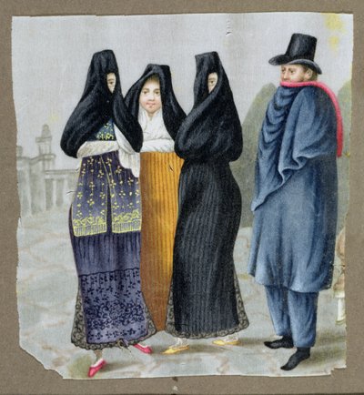 On the Streets of Lima, ca. 1820 (wc på papir) av Peruvian School
