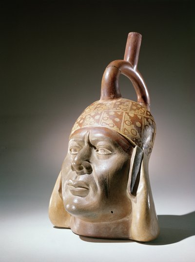 Portrettfartøy av keramikk, Mochica (keramikk og maling) av Peruvian School