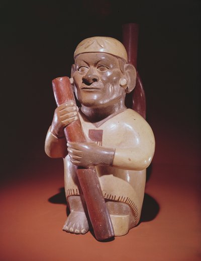 Sittende enbeint mann, Mochica Culture (keramikk) av Peruvian School
