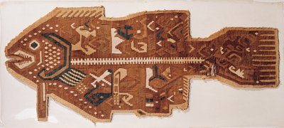 Ullspalteteppe av en fisk (tekstil) av Peruvian School