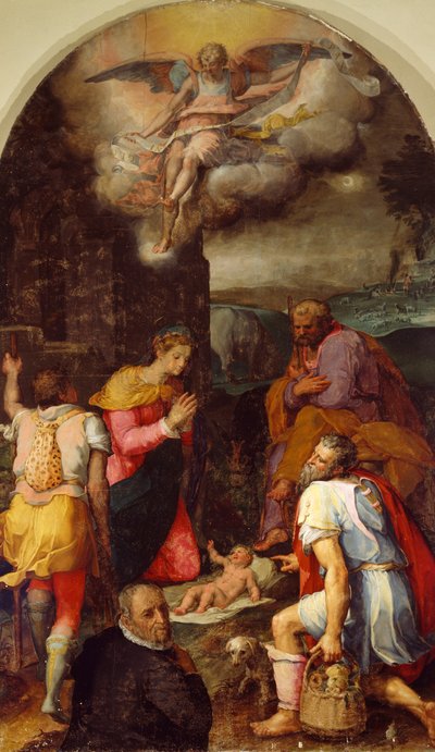 Tilbedelse av hyrder, av Peter Candid (1548-1628), olje på panel, 248x162 cm av Peter (1548 1628) Candid