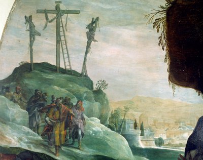 Golgata, detalj fra Deposition from Cross av Peter Candid (1548-1628), olje på lerret, 294x177 cm av Peter (1548 1628) Candid