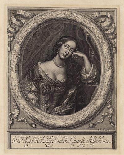 Barbara Villiers, grevinne av Castlemaine, elskerinne til kong Charles II (gravering) av Peter (after) Lely