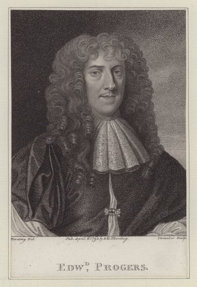 Edward Progers, brudgom til sengekammeret til kong Charles II (gravering) av Peter (after) Lely