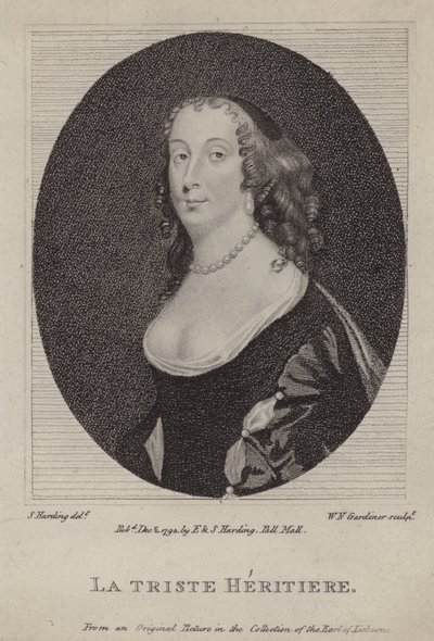 La Triste Heritiere, Anne St John, grevinne av Rochester (gravering) av Peter (after) Lely