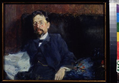 Portrett av forfatteren Anton Chekhov (1860-1904) (Portrett av forfatteren A. Chekhov). Maleri av Pyotr Alexandrovich Nilus (Pierre Nilous) (Nilouss) (1869-1940/1943), olje på lerret av Peter Alexandrovich Nilus